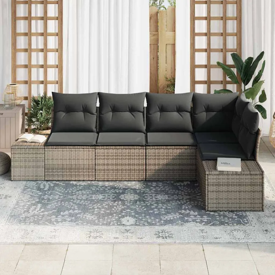 vidaXL Tuinbankenset 5 st Grijs poly rattan, foto 3