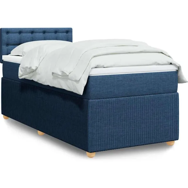 vidaXL Boxspring met matras stof blauw 100x200 cm