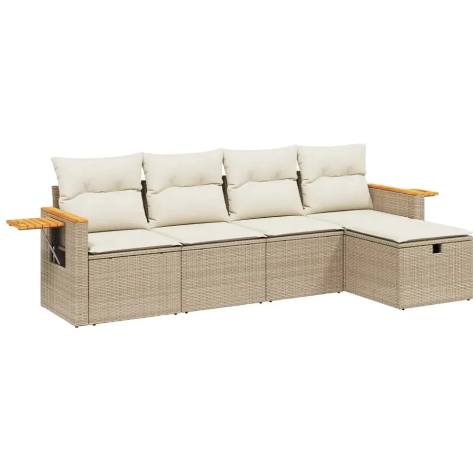 vidaXL 5-delige Loungeset met kussens poly rattan beige, foto 3