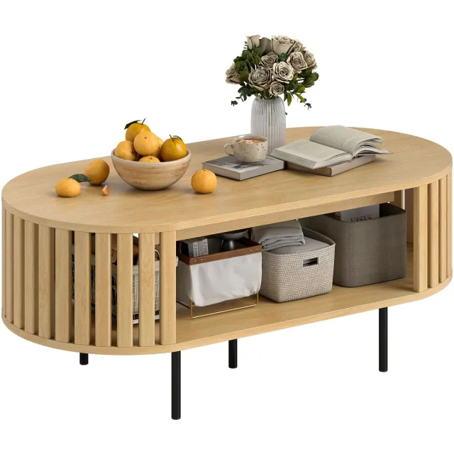 Homcom Salontafel - Spaanplaat, MDF - 100x50x40cm - Natuurlijk hout