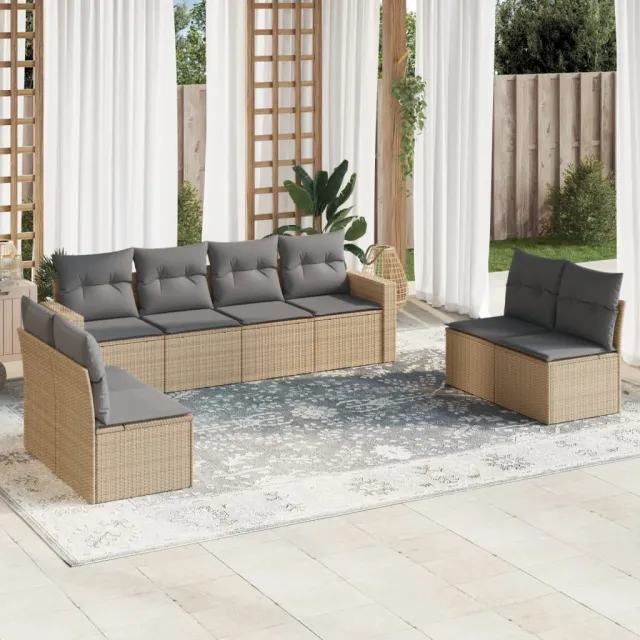 vidaXL 8-delige Loungeset met kussens poly rattan beige, foto 2