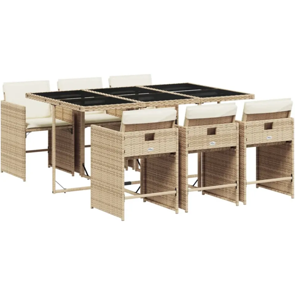 vidaXL 7-delige Tuinset met kussens poly rattan beige, foto 3