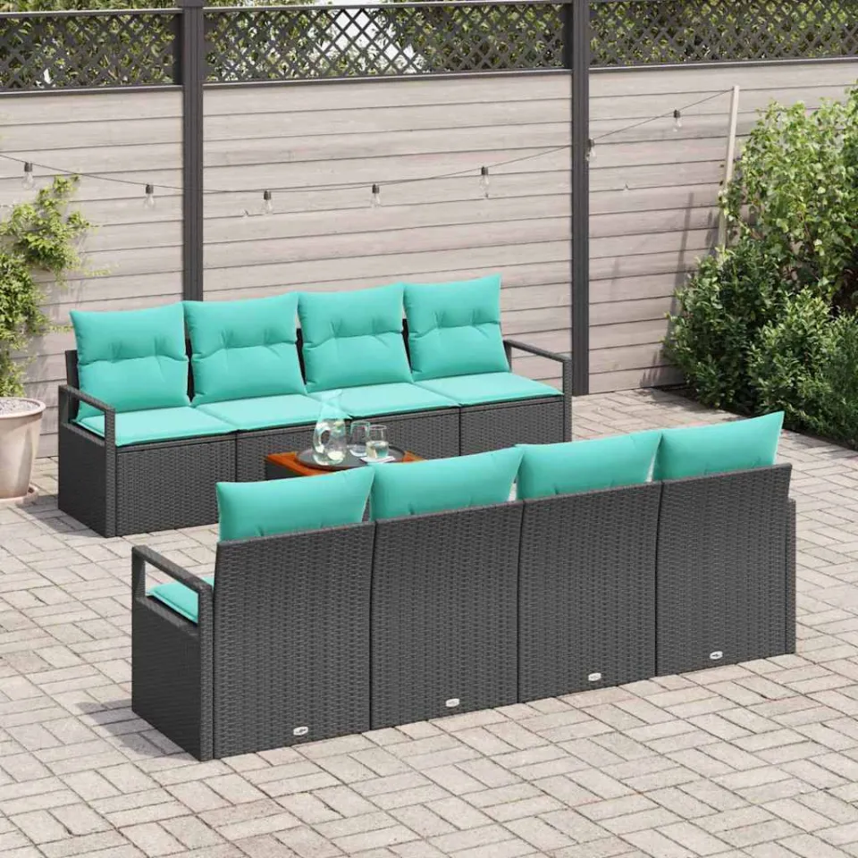 vidaXL Tuinbankenset 9 st Zwart poly rattan, foto 3