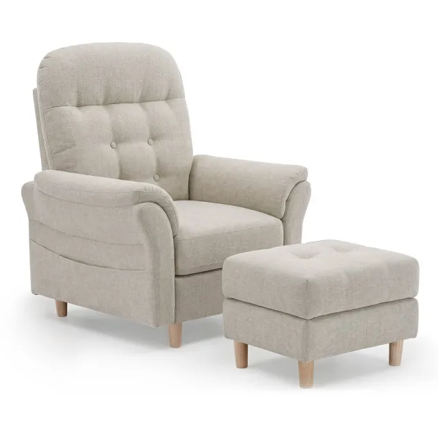 COMHOMA Relaxstoel met Ligfunctie - Chenille met Hocker en 4-stand Rug - Beige