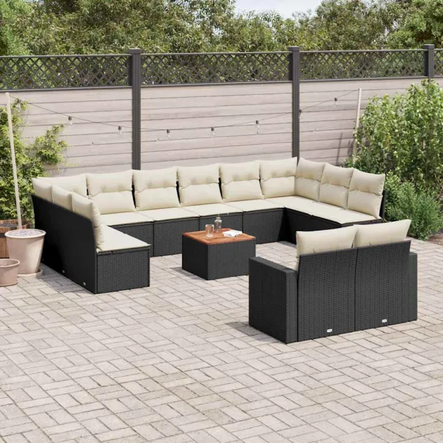 vidaXL 13-delige Loungeset met kussens poly rattan zwart, foto 2