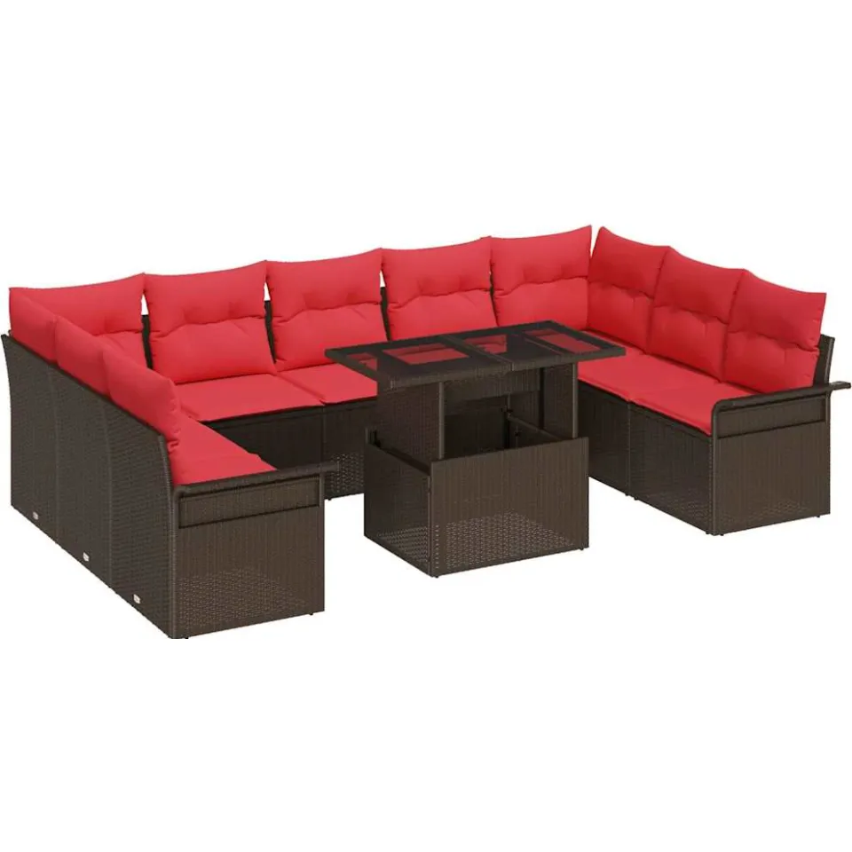 vidaXL Tuin Sofa Set 10 st Bruin Poly riet, foto 4