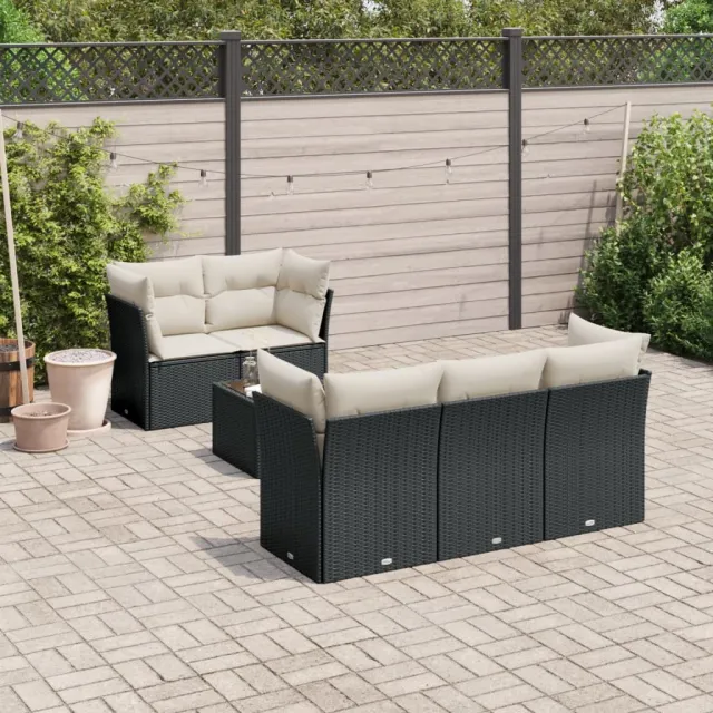 vidaXL 6-delige Loungeset met kussens poly rattan zwart, foto 2