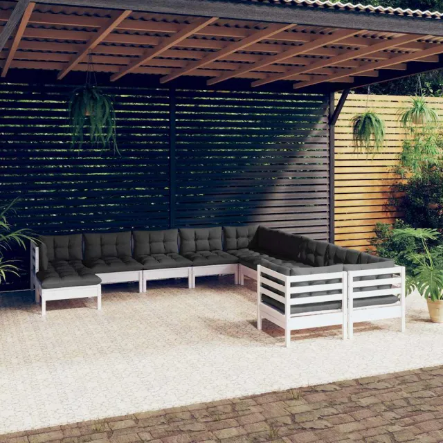 vidaXL 11-delige Loungeset met kussens grenenhout wit, foto 2