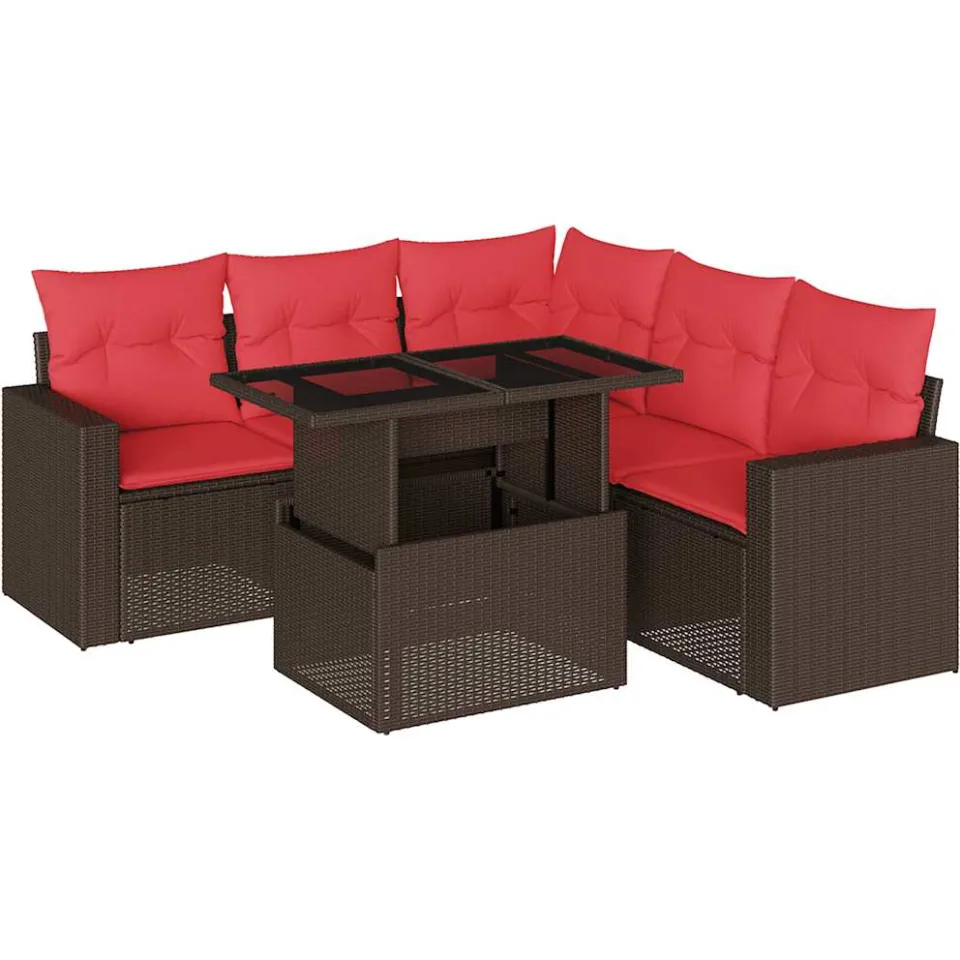 vidaXL 6-delige tuinbankset met kussens, bruin polyrotan, foto 3