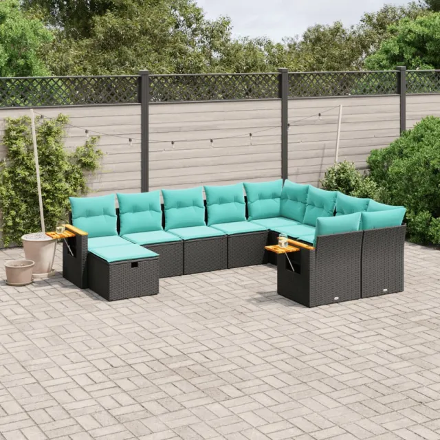 vidaXL 10-delige Loungeset met kussens poly rattan zwart, foto 2