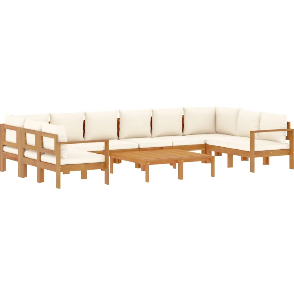 vidaXL 8-delige Loungeset met kussens massief acaciahout crème