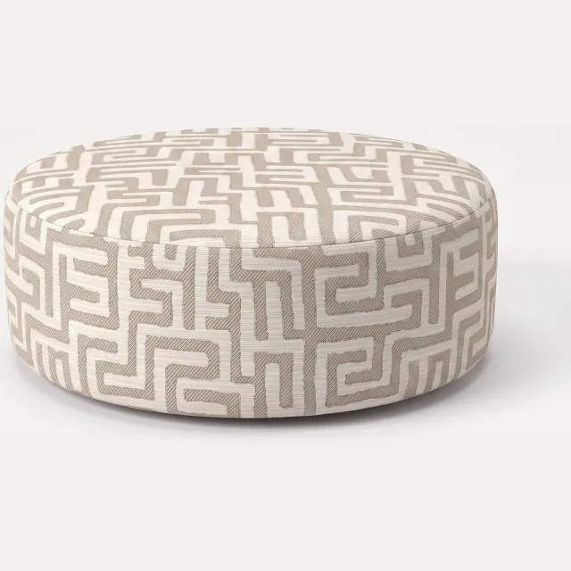 Mörgenn Poef Maze Lin Beige - Ronde Poef en Voetenbank - Jacquard Labyrint - 100x100x40 cm