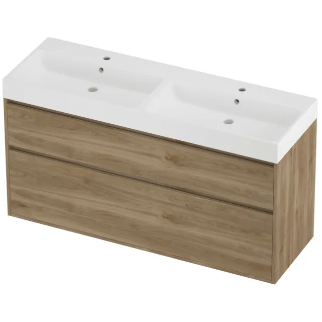 Proline Podium Badmeubelset Polystone Loft 2 Gaten 140x46x75 cm Mat White Cider Oak Eiken