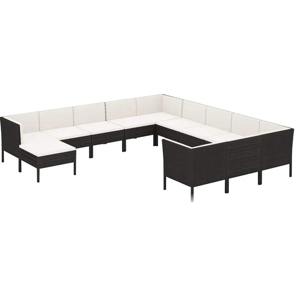 vidaXL 12-delige Loungeset met kussens poly rattan zwart, foto 3