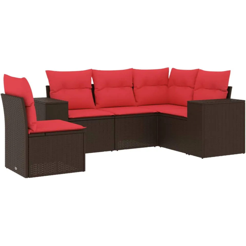 vidaXL 5-delige tuinbankset met kussens, bruin polyrotan, foto 3