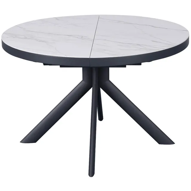 Vente-unique Uitschuifbare eettafel voor 4 tot 6 personen van keramiek, MDF en metaal - Wit en antraciet marmereffect - ZALYRA
