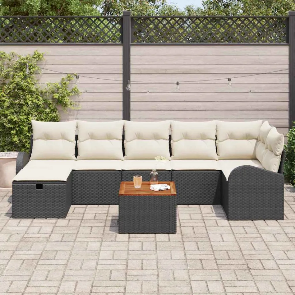 vidaXL Tuinbankenset 8 st Zwart poly rattan, foto 2