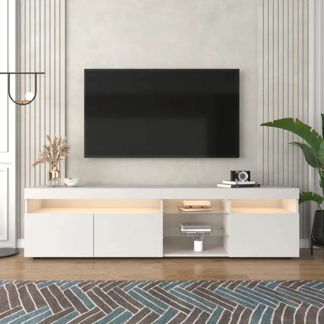 MODENUIT Tv-meubel - Met LED-Verlichting En 3 Deuren - Voor Woonkamer En Eetkamer - MDF Wit - 180x35x48 Cm