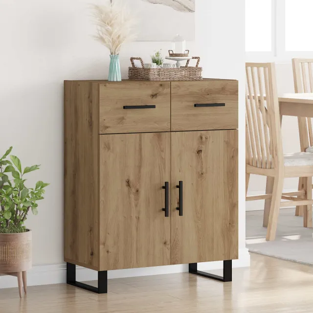 vidaXL Dressoir Artisan Eiken 69,5 x 34 x 90 cm Bewerkt hout Bruin