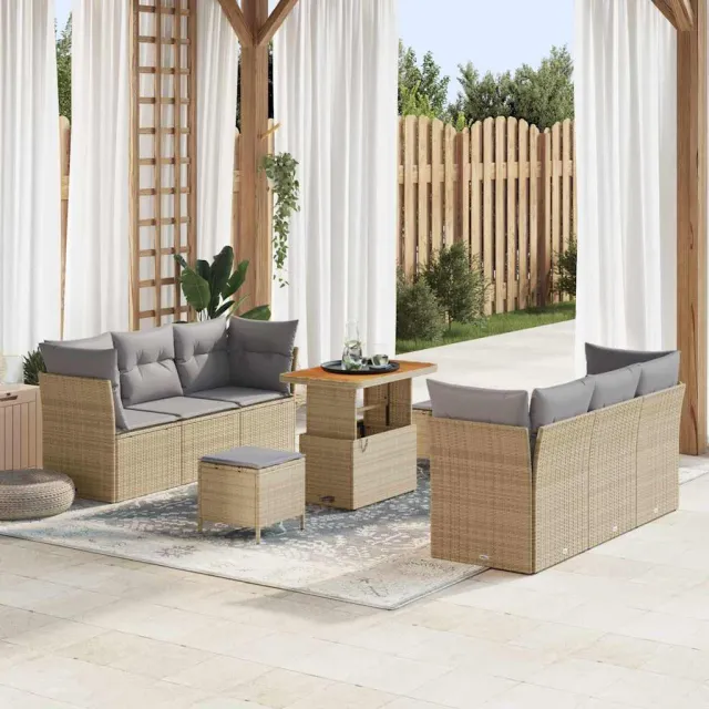 vidaXL Tuin Sofa Set 9 st Beige poly rattan, foto 2