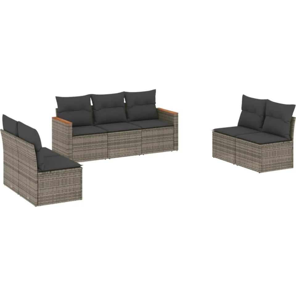vidaXL 7-delige Loungeset met kussens poly rattan grijs, foto 3
