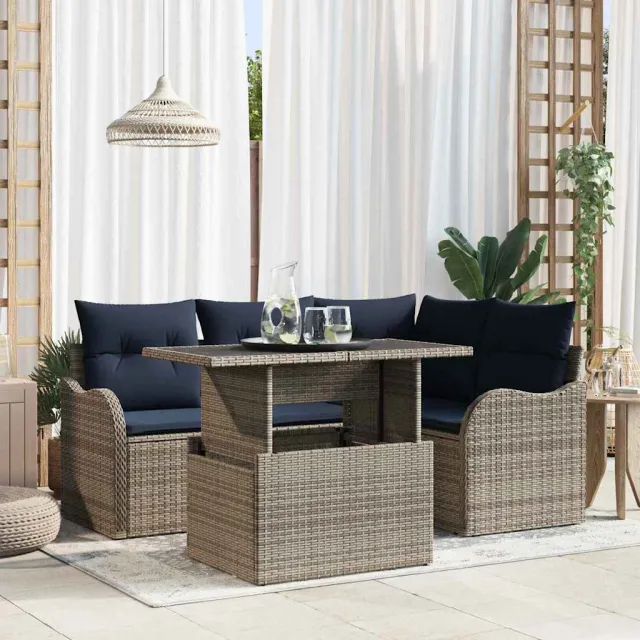 vidaXL Buiten eetset 5 st Grijs Poly riet