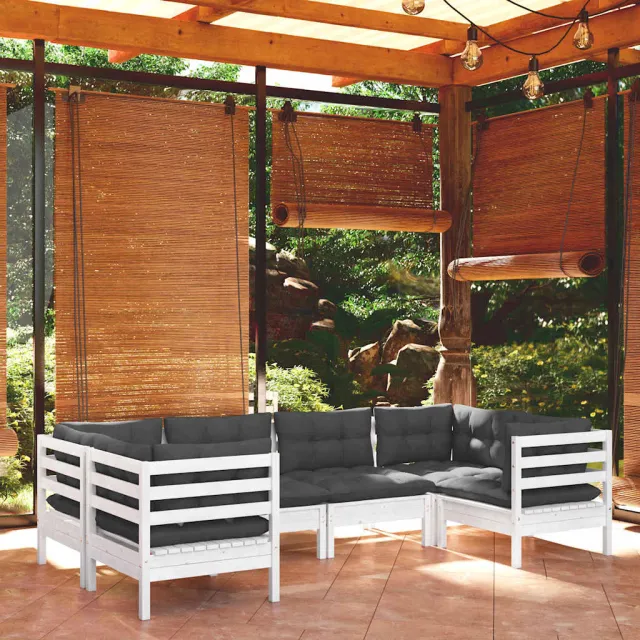 vidaXL 6-delige Loungeset met kussens grenenhout wit, foto 2