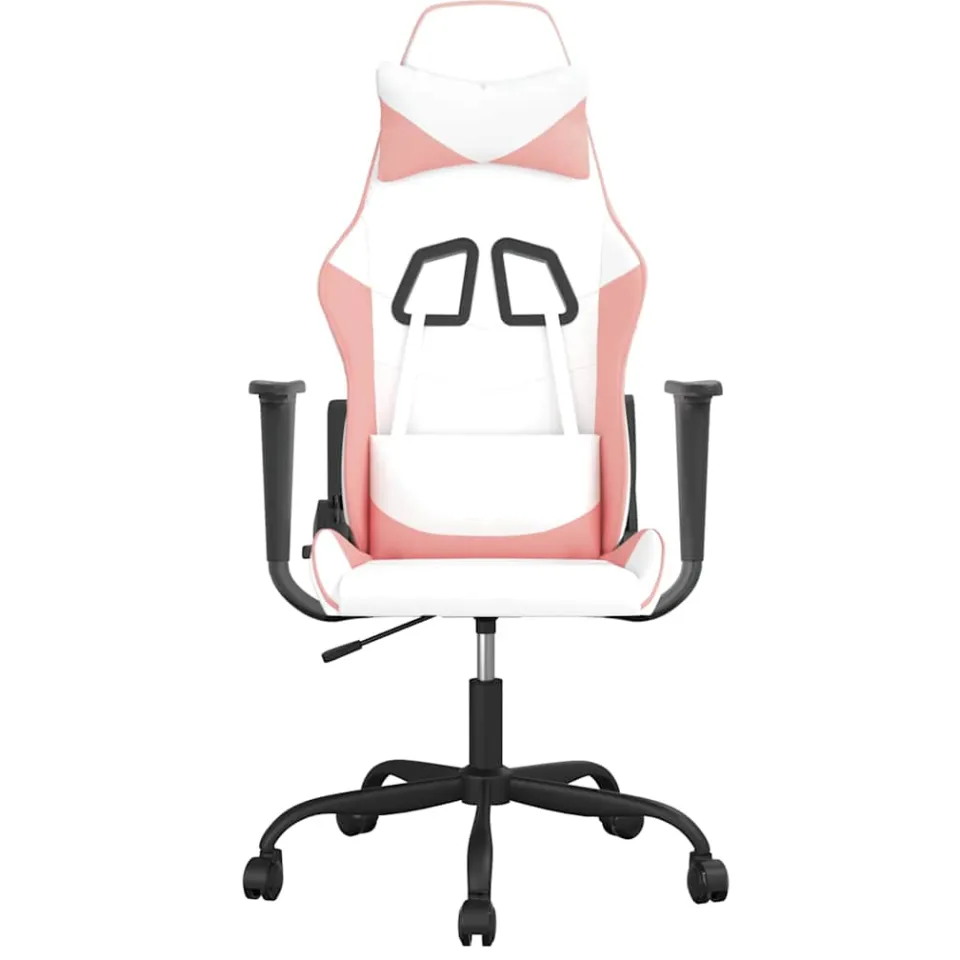 vidaXL Massage gamestoel kunstleer wit en roze
