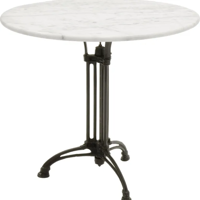 Lesliliving Tuintafel wit marmer 80cm met gietijzeren pootstel