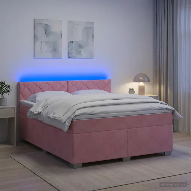 vidaXL Boxspring Bed met Matras en LED Roze 140 x 190 cm fluweel