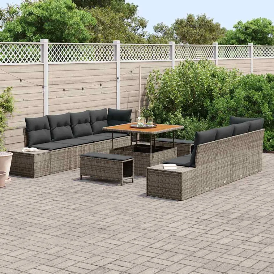 vidaXL Tuinbankenset 11 st Grijs poly rattan, foto 3