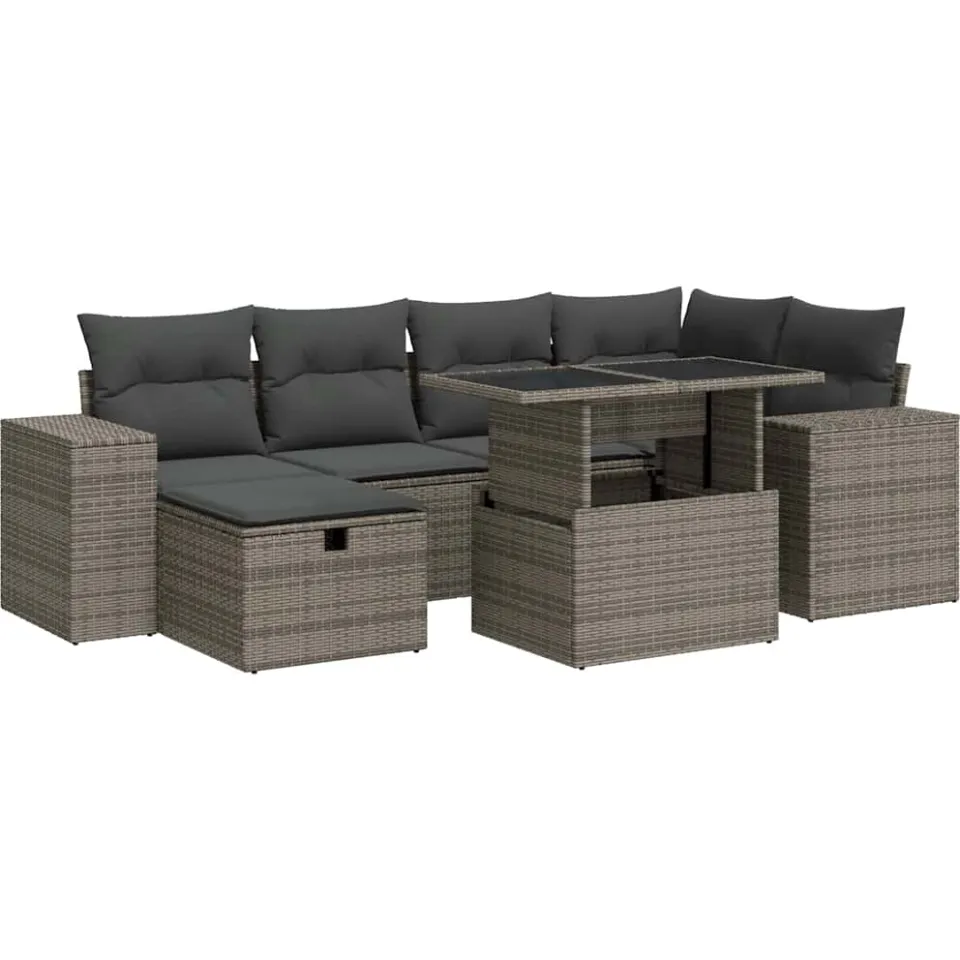 vidaXL 8-delige Loungeset met kussens poly rattan grijs, foto 3