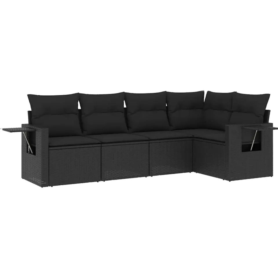 vidaXL 5-delige Loungeset met kussens poly rattan zwart, foto 3