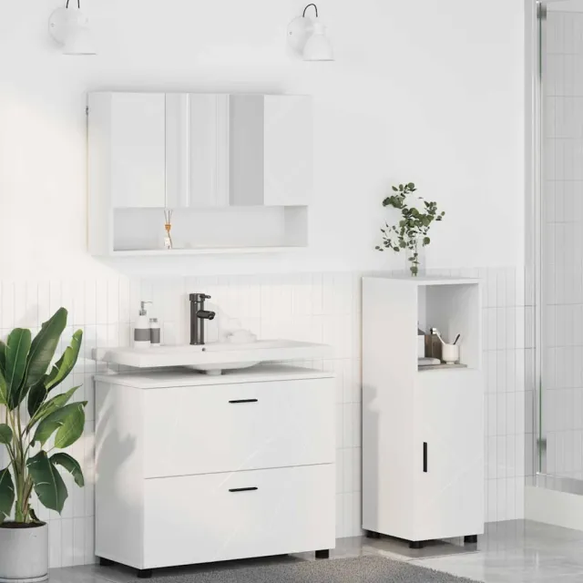 vidaXL Badkamermeubelset 3 st Wit Bewerkt hout en metaal