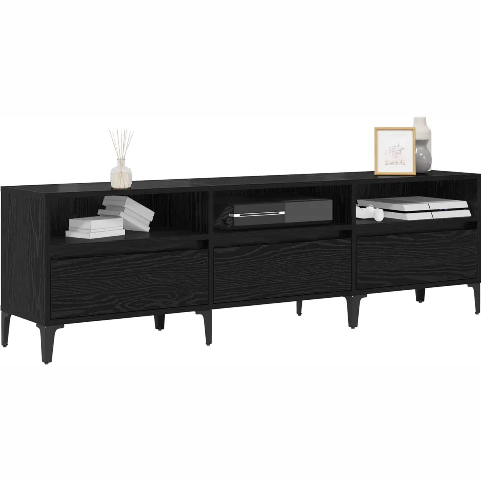 vidaXL TV-kast Zwart Eiken 150 x 30 x 45 cm Gemonteerd hout en ijzer