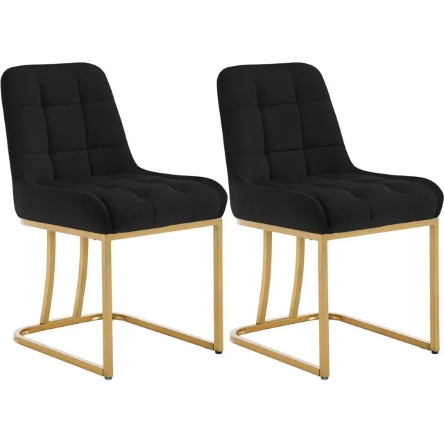 Klarven Eetkamerstoelen Fluweel Zwart - Eetkamerstoelen Set Van 2 - Dining Chairs - Ergonomische Rugsteun - Stevig Metalen Frame - Draagvermogen 150 kg - Zithoogte 49cm - B39xd45xh84cm