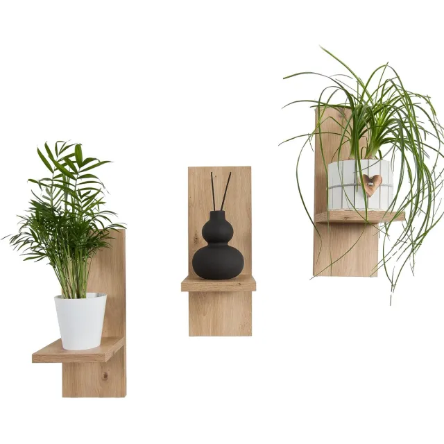 Mex-System bloemenplank set van 3. Stijlvolle houten wandplank voor uw planten en wanddecoratie (Artisan eiken) multi