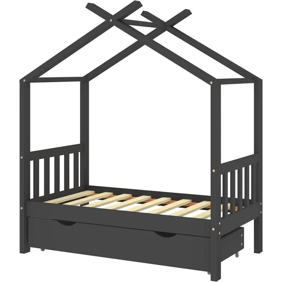 vidaXL Kinderbedframe met lade grenenhout donkergrijs 70x140 cm grijs, foto 4