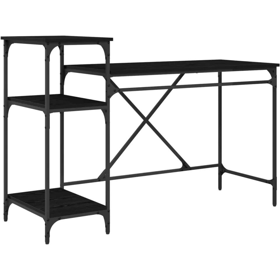 vidaXL Bureau Zwart Eiken Bewerkt hout 135 x 50 x 90 cm, foto 3