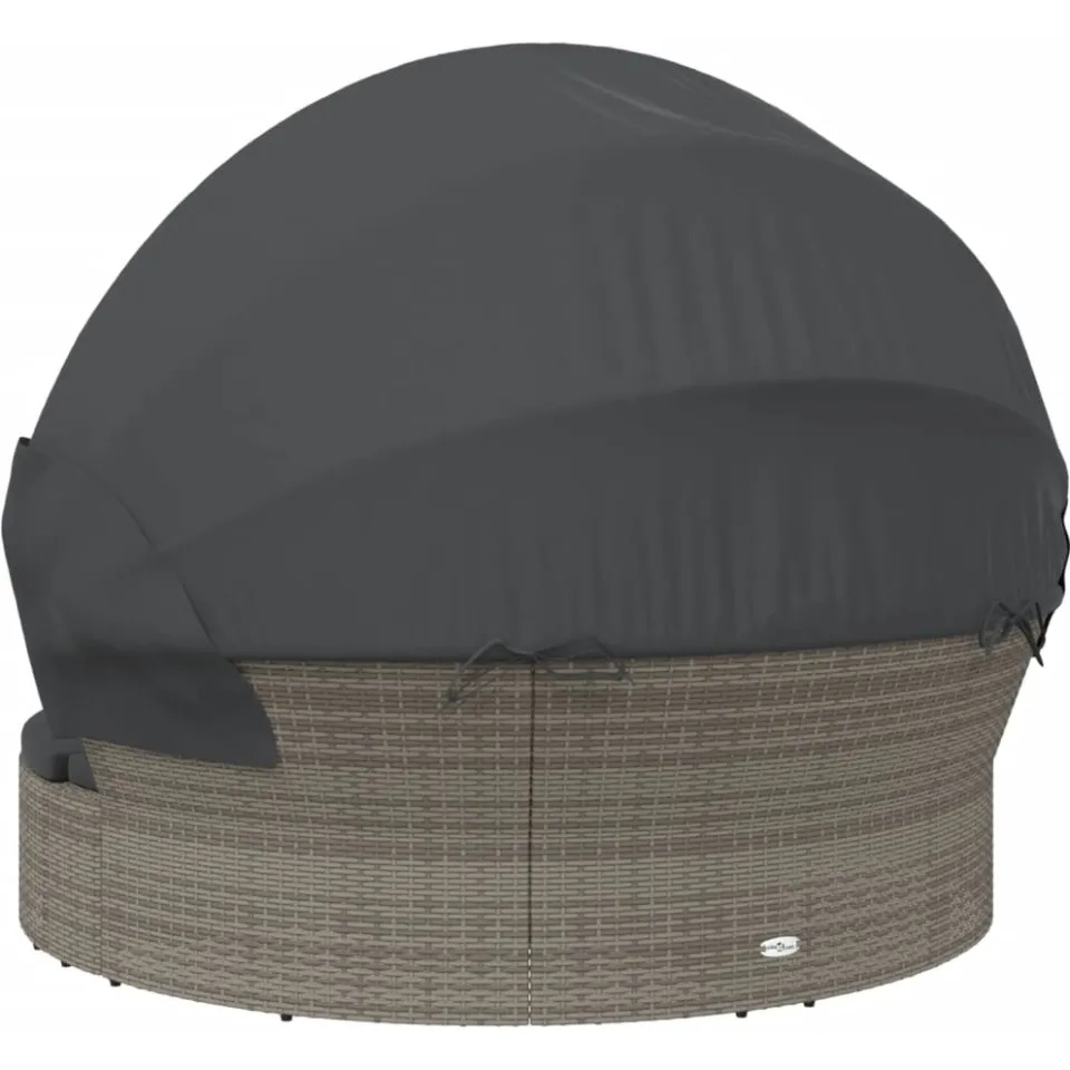 vidaXL Loungebed met luifel en kussens poly rattan grijs, foto 4