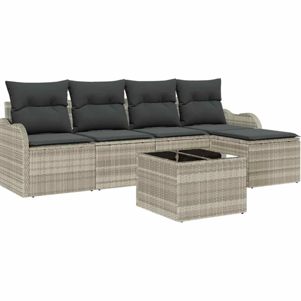 vidaXL Tuin Sofa Set 6 st Lichtgrijs poly rattan