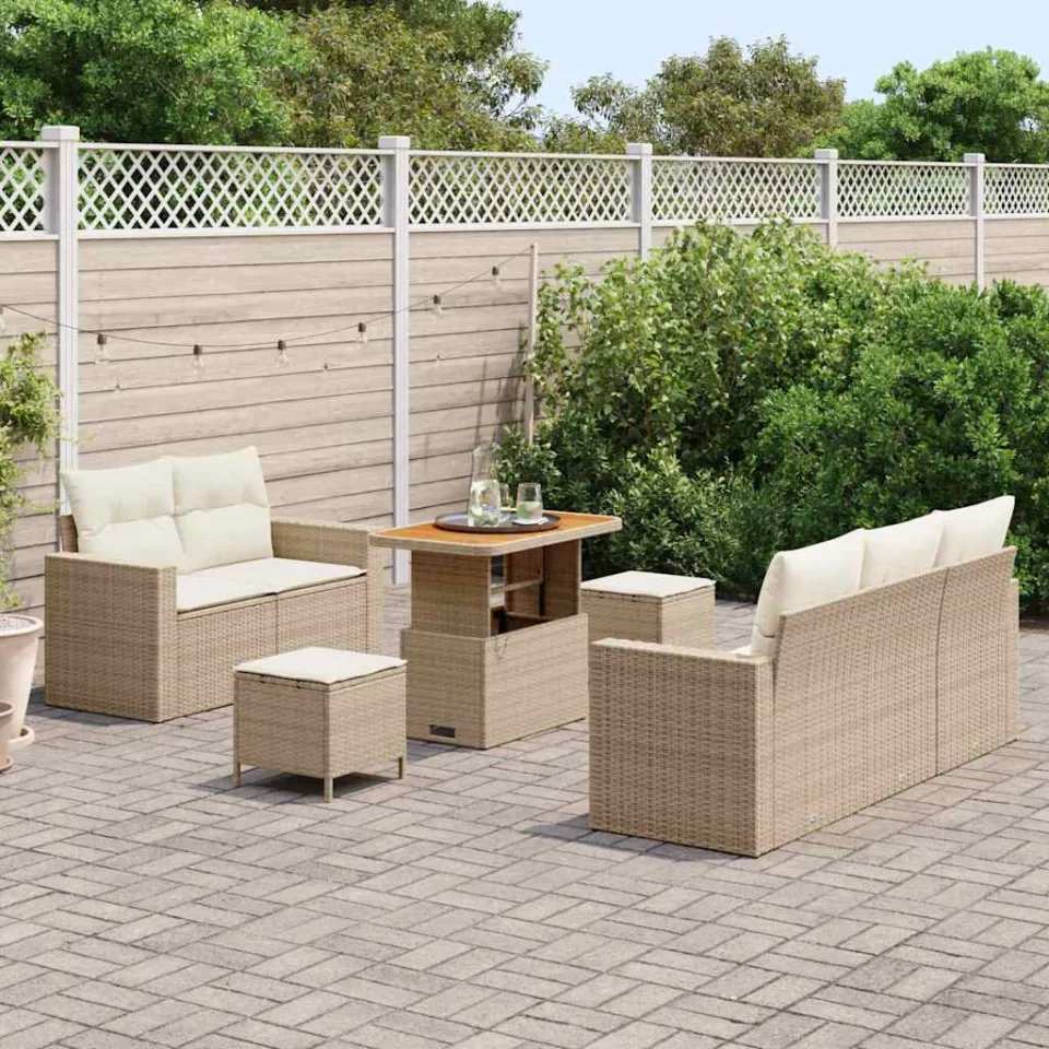 vidaXL Tuin Sofa Set 8 pcs Beige poly rattan, foto 3