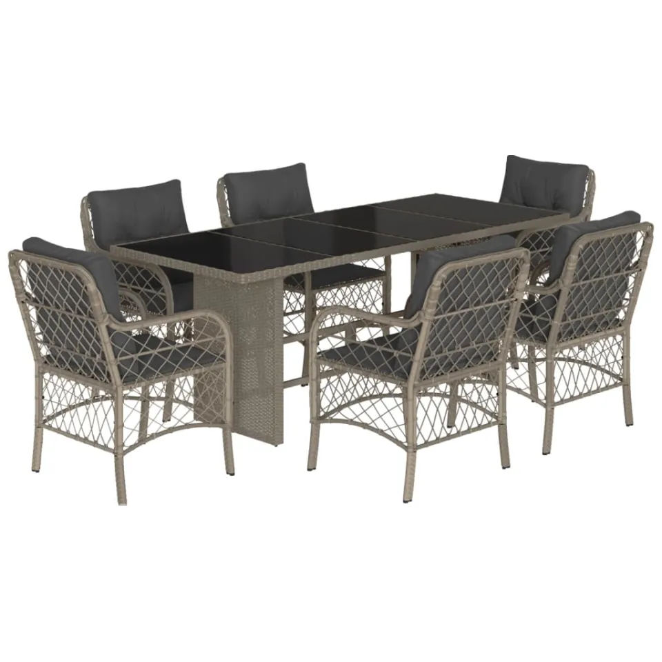 vidaXL 7-delige Tuinset met kussens poly rattan grijs, foto 3