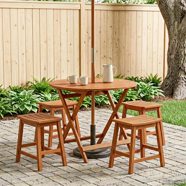 vidaXL Vouw Tuintafel Bruin Ø 90 x 75 cm Massief Eucalyptushout, foto 2