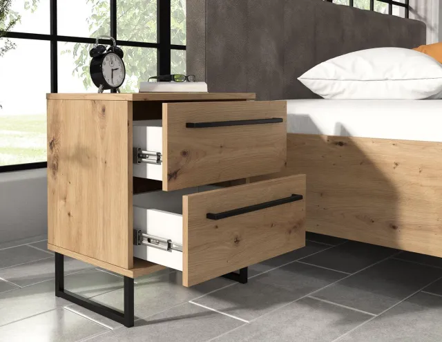 MEUBELLA Nachtkastje Saturn - Eiken - Zwart - 45 cm Bruin|Zwart