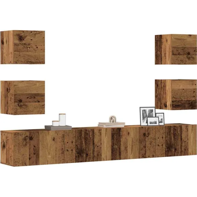 vidaXL Tv-wandkasten 6 st bewerkt hout oud houtkleurig Bruin