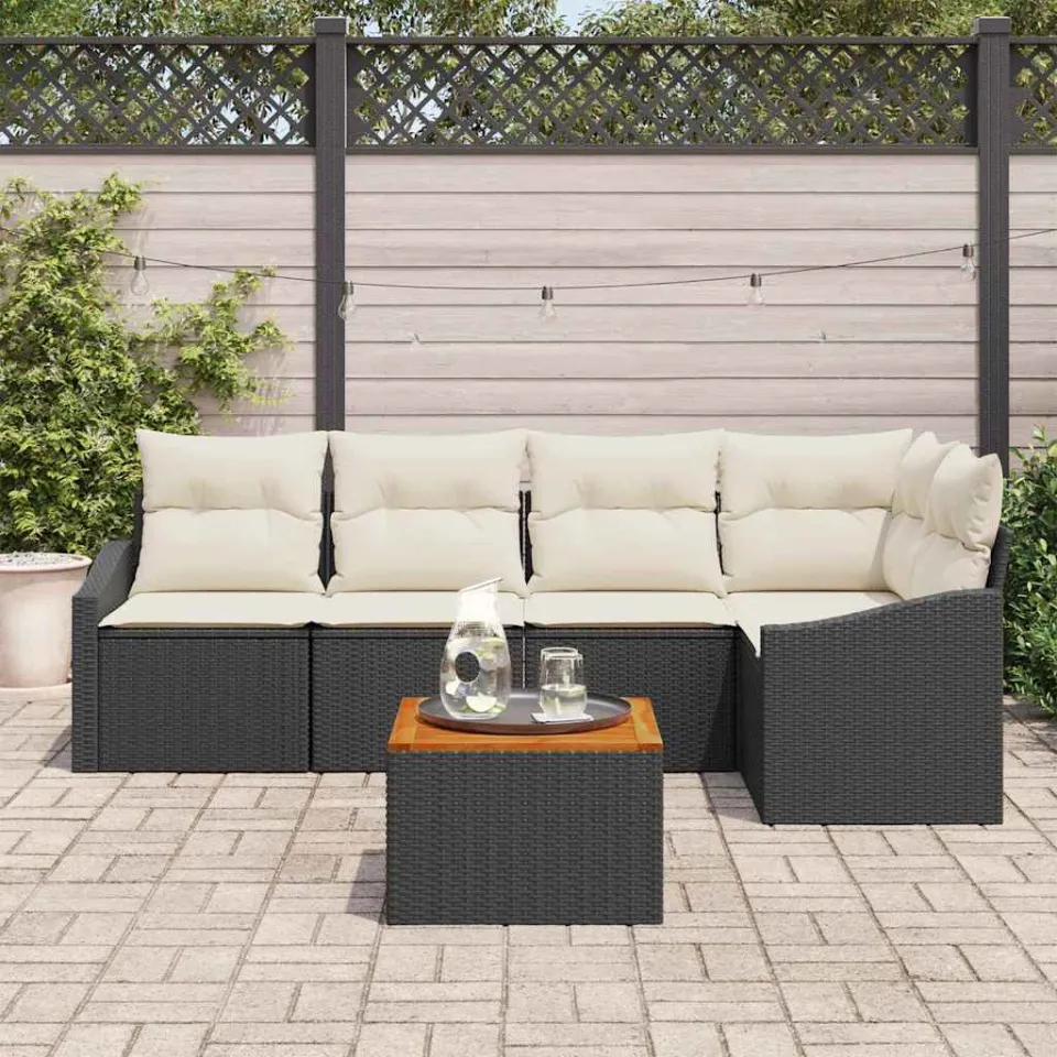 vidaXL Tuinbankenset 6 st Zwart en Crème poly rattan, foto 3