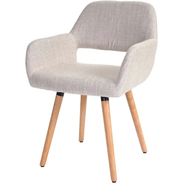 MCW Set van 6 eetkamerstoelen MCW-A50 II, keukenstoel, retro jaren 50 ontwerp ~ textiel, crème/grijs, lichte poten