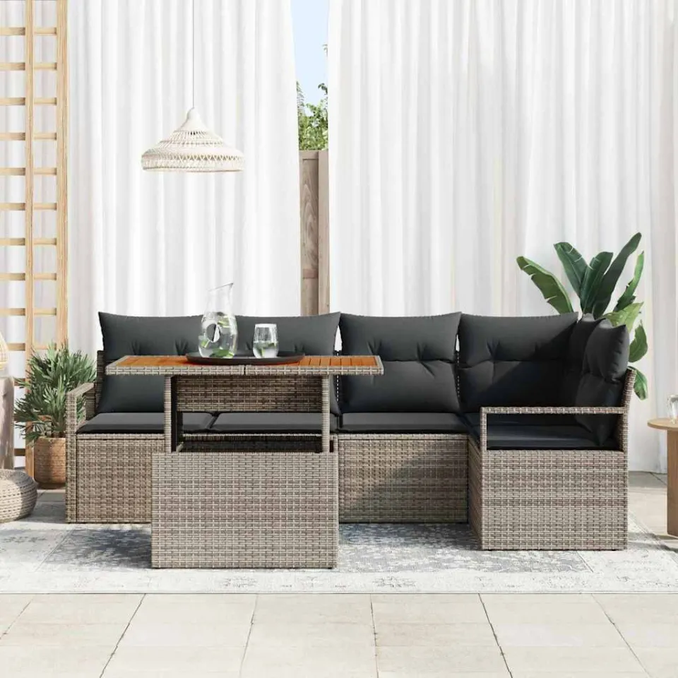 vidaXL Tuin Sofa Set 6 st Grijs Poly riet, foto 2