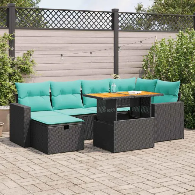 vidaXL 7-delige Loungeset met kussens poly rattan acacia bruin, foto 2